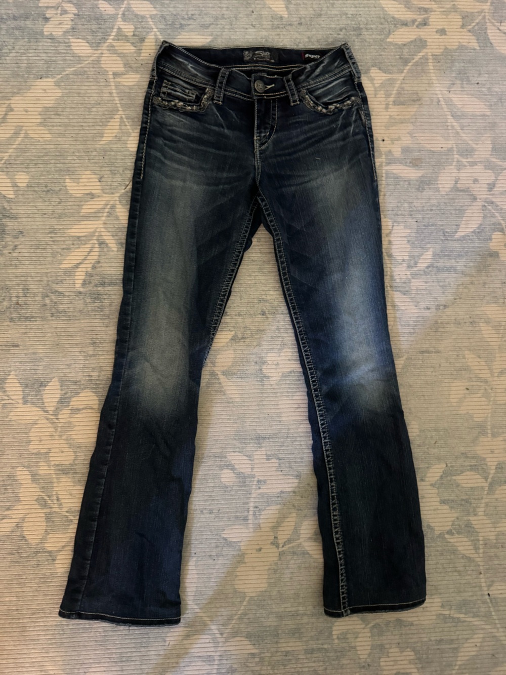 Y2K Silver Suki Low-Rise Dark Wash Bootcut jeans